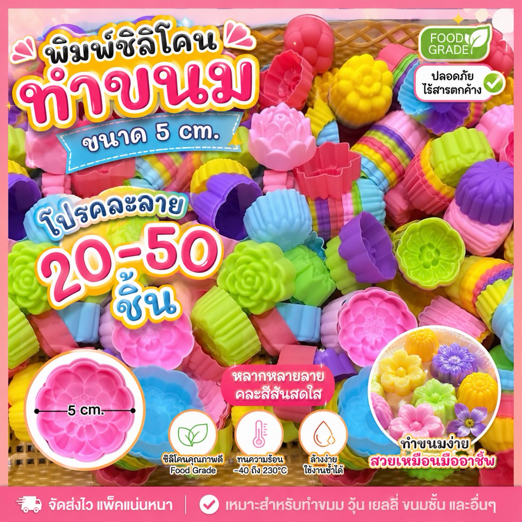 พิมพ์ซิลิโคน พิมพ์ขนม คละลาย 20-50 ชิ้น