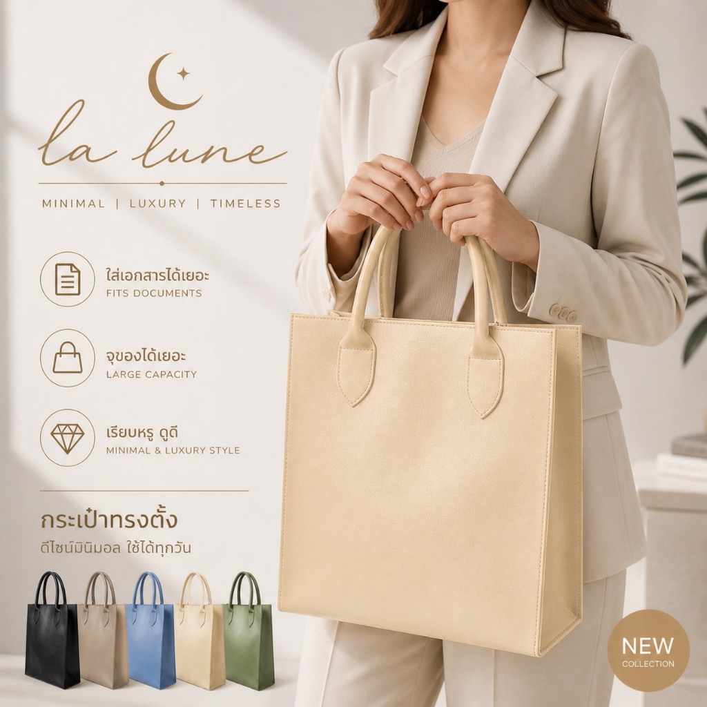 La Lune Diva Bag กระเป๋าถือใบใหญ่ กระเป๋าใส่เอกสาร หนัง PU พรีเมี่ยม ใส่ของได้เยอะ Made in Thailand