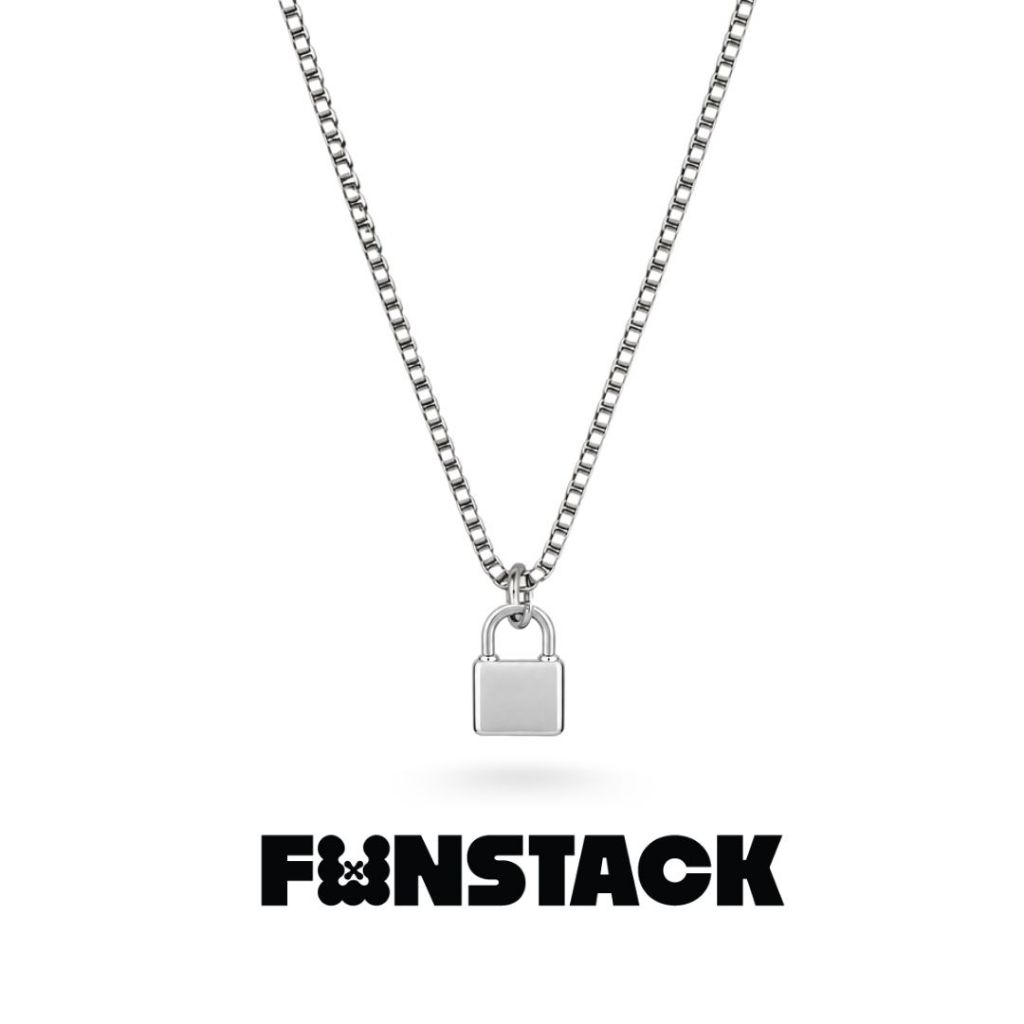 FUNSTACK สร้อยคอ โซ่เหลี่ยม ขนาด 1.5 มม. All Day Stack Classic Lock Silver Stainless Steel