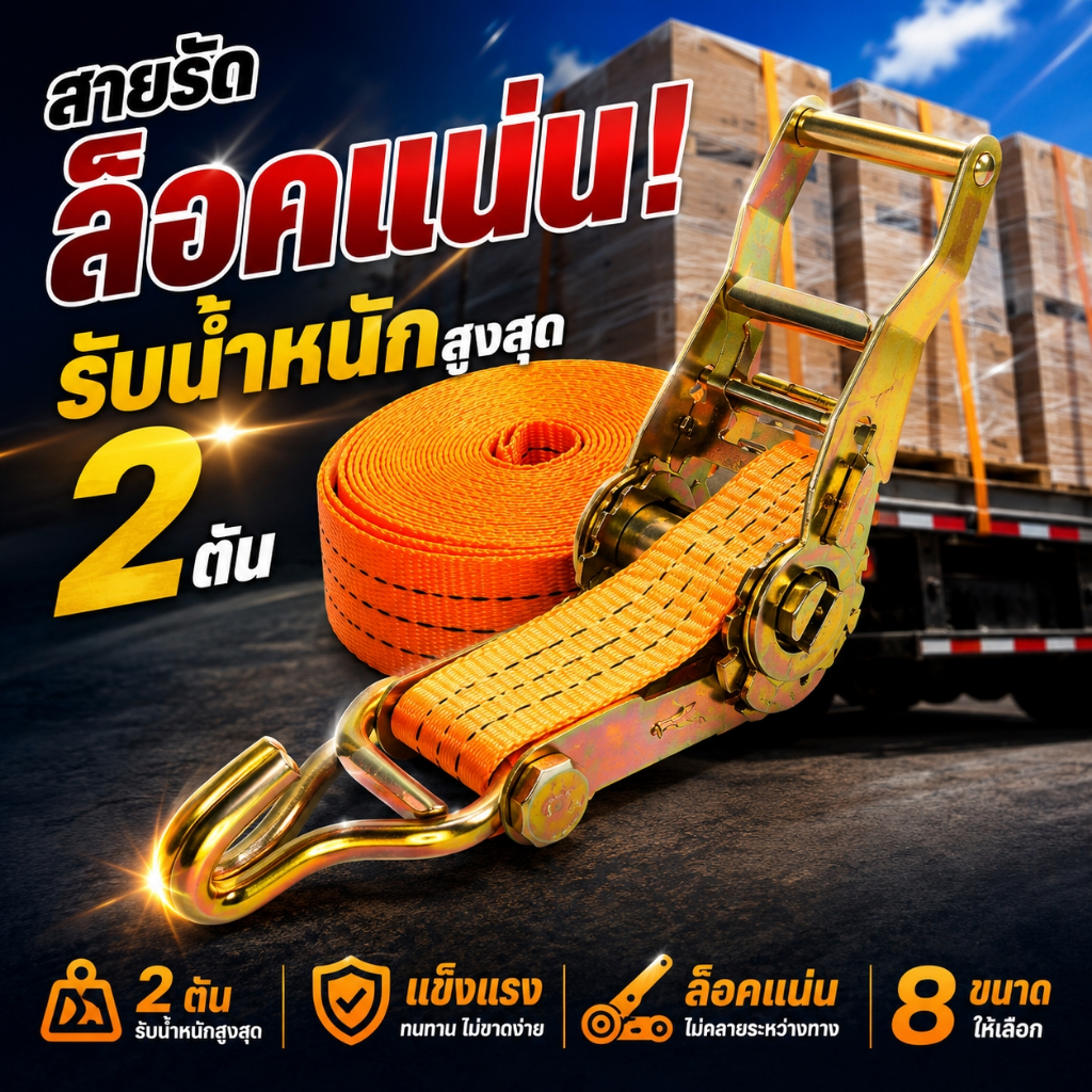 สายรัดก๊อกแก๊ก 4-5cm สายรัดของหนาพิเศษ ยาว 4-10 เมตร ทนแรงดึงสูง ชุดสเตย์รัดของท้ายรถกระบะ รถบรรทุก  ล็อคแน่น ปลอดภัย