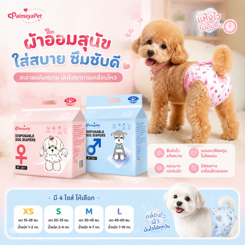 😻BHQ🐶ผ้าอ้อมสุนัข Dog Diaper ผ้าอ้อมสัตว์เลี้ยง ชายหญิง แพมเพิสสุนัข ผ้าอนามัยสุนัข ขนาดต่างๆ  ผ้าอ้อมน้องหมา