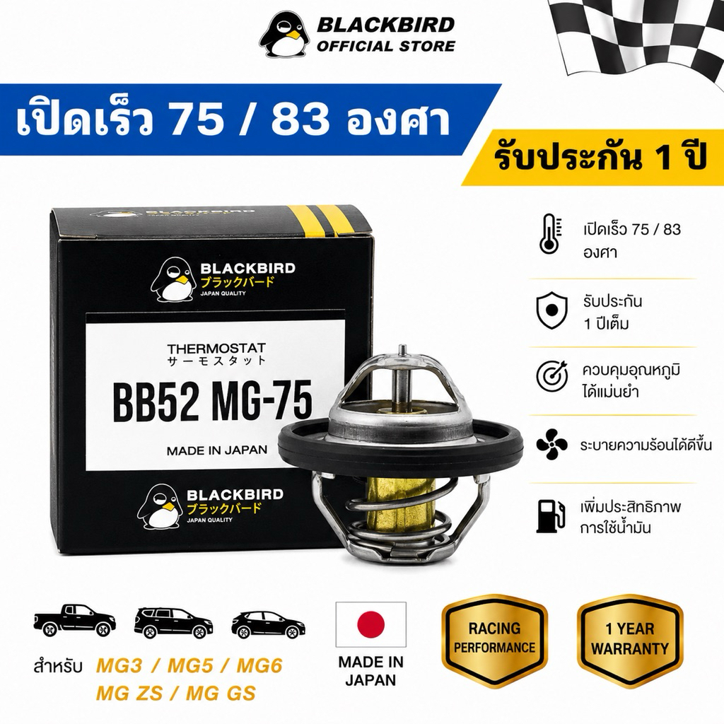 BLACKBIRD วาล์วน้ำเปิดเร็ว MG3 MG4 MG5 MG ZS MG GS (75 และ 83 องศา) รับประกัน 1 ปีเต็ม