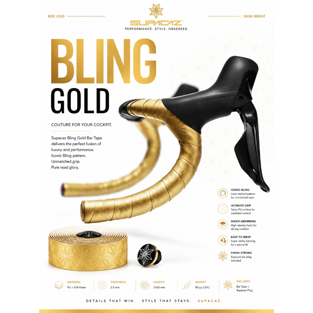 ผ้าพันแฮนด์สีทอง Supacaz Bling Gold หนึบ กระชับ จับถนัด ทำความสะอาดง่าย แท้ 100%