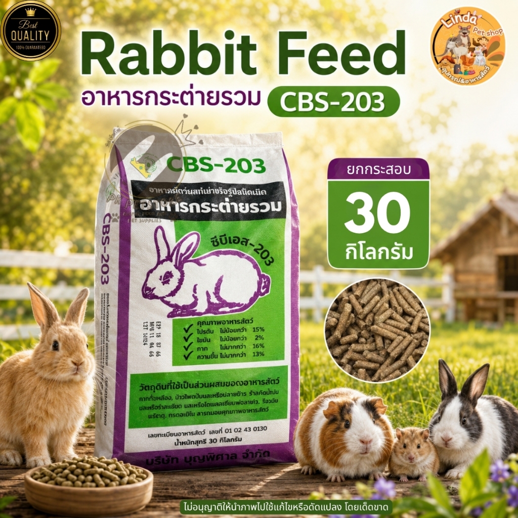 อาหารกระต่าย รวมRabbit Feed (CBS-203) ยกกระสอบ30 Kg. สำหรับ หนูแก๊สบี้ แพรี่ด็อก กระต่ายทุกสายพันธุ์