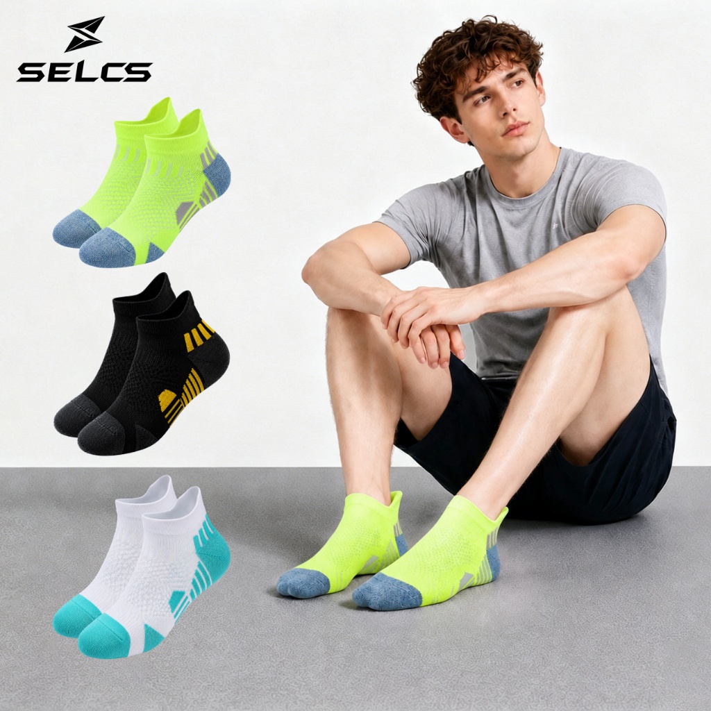SELCS ยูนิเซ็กซ์ 3 แพ็ค  ถุงเท้าข้อเท้ากีฬา,ถุงเท้าส้นเท้าเสริมสำหรับผู้ชายผู้หญิงการฝึกอบรมกีฬา