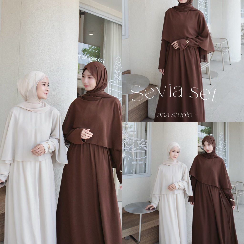 ( พร้อมผ้าคลุม ) + แถมลูกไม้ตกแต่งSevia - ana shop เดรสยาวคลุมไหล่เรียบหรูผ้าชีฟองซับในทั้งตัว✨💫( แถมลูกไม้ตกแต่ง)