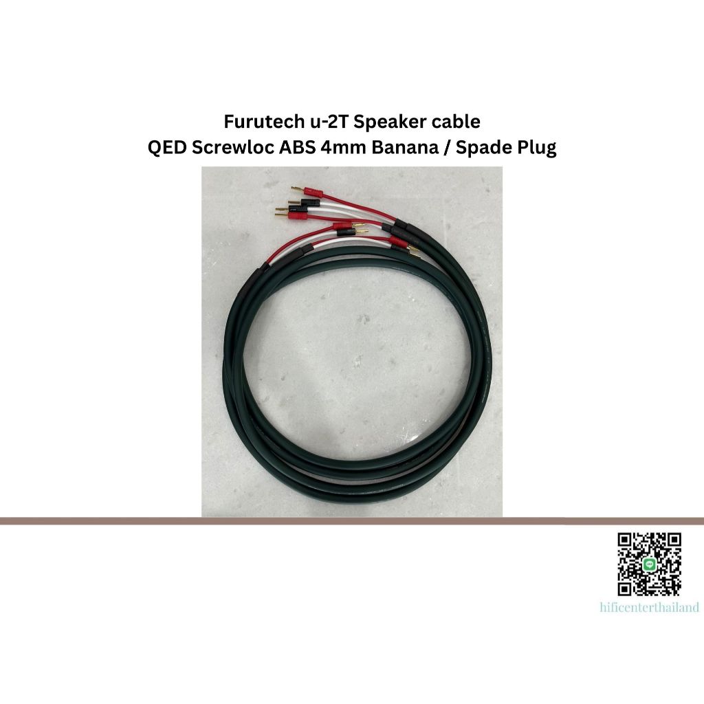 Furutech u-2T Speaker cable + QED Screwloc ABS 4mm Banana / Spade Plug 1 ชุด = 2 เส้น
