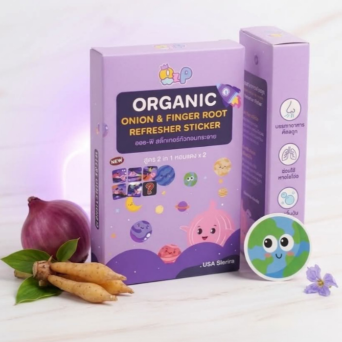 Ozp Organic สติ๊กเกอร์หัวหอมกระชาย สูตร 2 in 1 หอมแดง 6ชิ้น ช่วยบรรเทาอาการหวัด