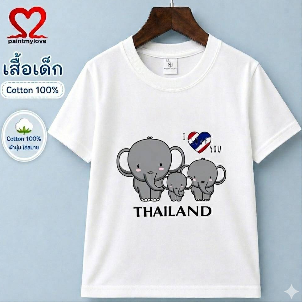 Paintmylove เสื้อยืดเด็กงานสกรีน ผ้าcotton100% เนื้อผ้านุ่มสกรีนลายคมชัด ใส่สบาย tw.037
