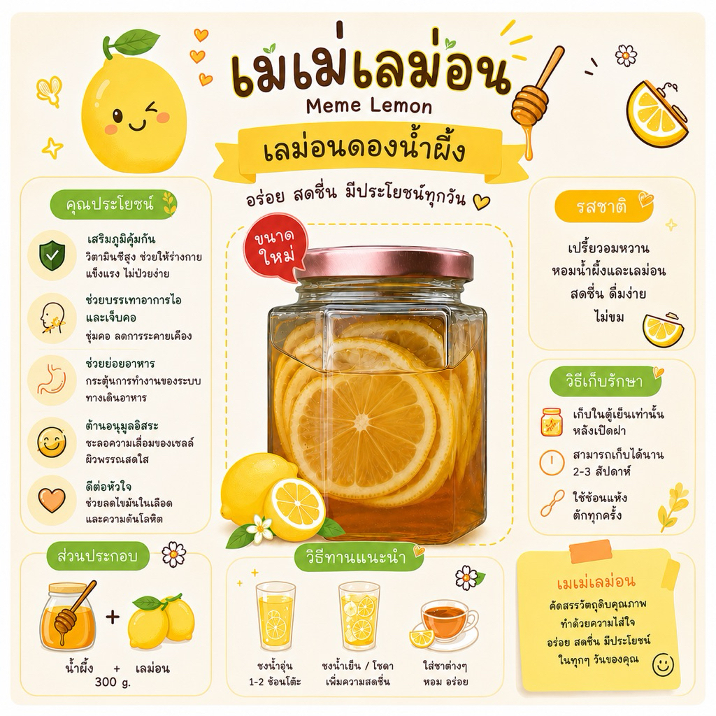 เลม่อนดองน้ำผึ้งแท้ 300 กรัม 🍯🍋 นน.ไม่รวมขวด