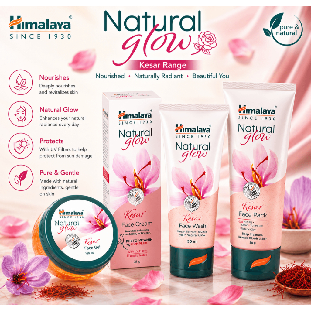 Himalaya Natural Glow Kesar Skincare Face Gel,Face Cream,Face Wash,Face Pack เพื่อผิวกระจ่างใส
