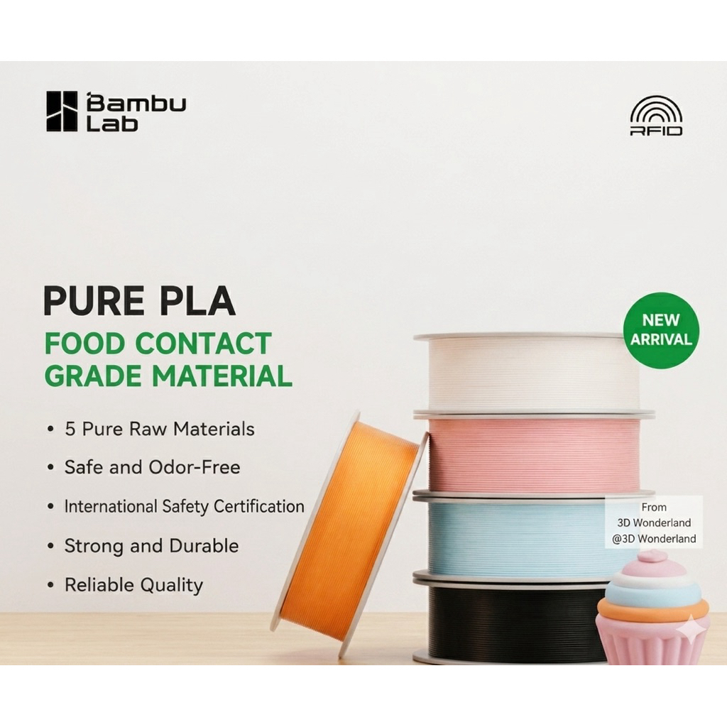Bambu Lab Pure PLA เส้นพิมพ์ 3D Food Grade ปลอดภัย ผิว Matte พร้อม RFID