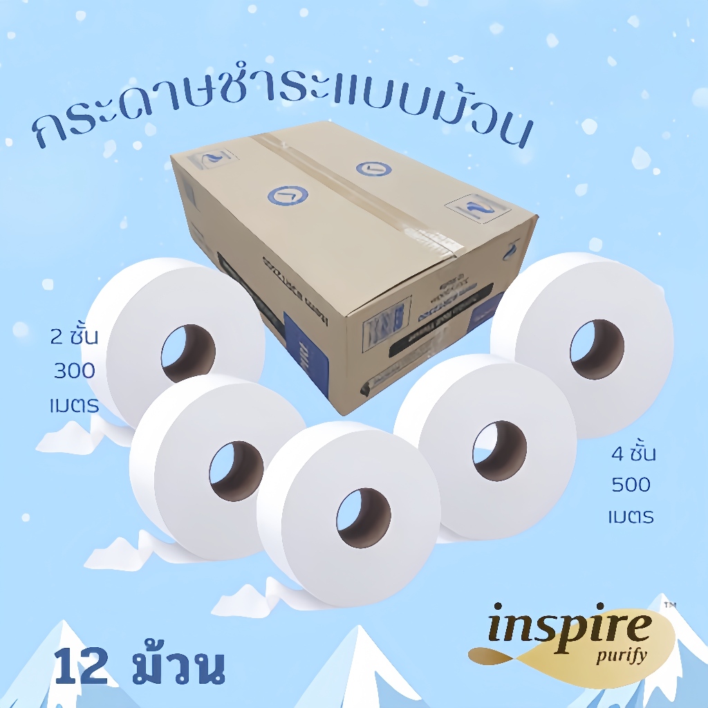 [ ยกลัง ] กระดาษทิชชู่ Inspire กระดาษชำระ ยาว 500เมตร/300เมตร กระดาษชำระม้วนใหญ่