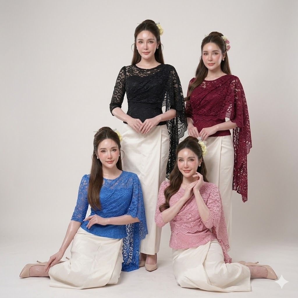 เสื้อลูกไม้อิตาลี รหัส BK12-22 งานดีไซน์สไบพาดไหล่หรู อัดกาวเต็มตัว ทรงสุภาพ คอกลม แขนสามส่วน ซิปหลัง อก 32-46 นิ้ว
