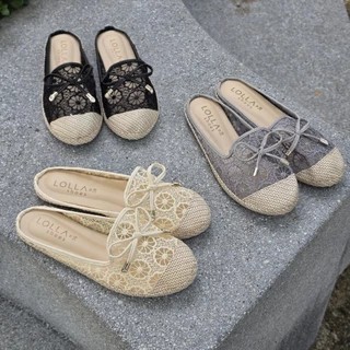 🌹 OHODOODEE 🌹 Charming Blossom Lace Sliders รองเท้าคัทชูเปิดส้นฉลุลายดอกไม้หรูหราแมทช์ง่ายทุกลุค M566