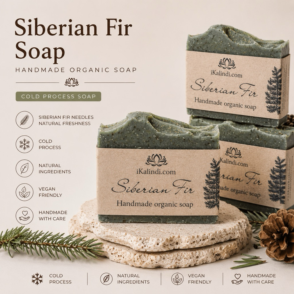Kalindi Luxury: สบู่ธรรมชาติทำมือ | สบู่ทำมือมังสวิรัติบำรุงผิว Siberian Fir สำหรับผิว | ต้นสนไซบีเร