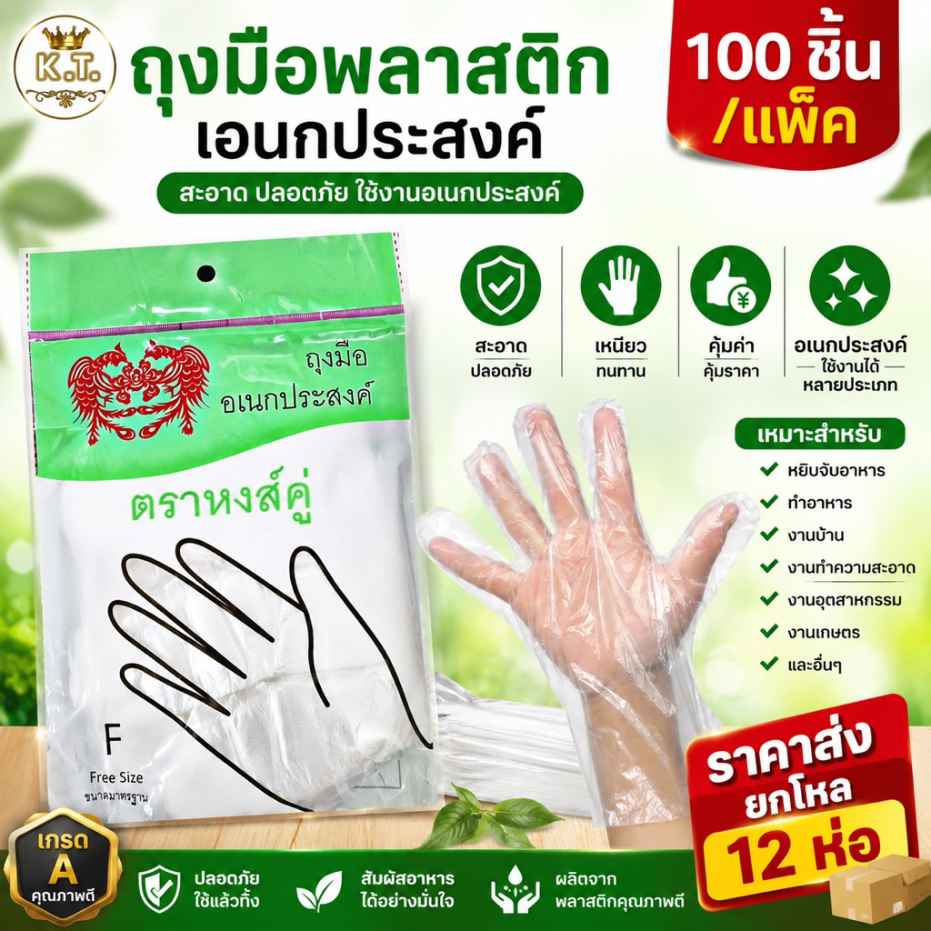 ถุงมือพลาสติก (ส่งยกโหล 12 ห่อ)