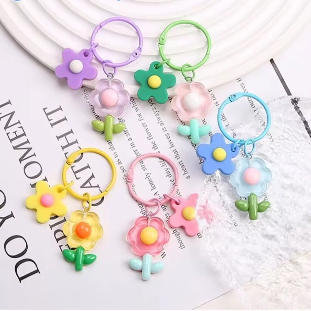 ดอกไม้พวงกุญแจน่ารัก มี 5 สี ห่วงกลม พวงกุญแจกระเป๋าถือ จี้สำหรับกระเป๋าโรงเรียน