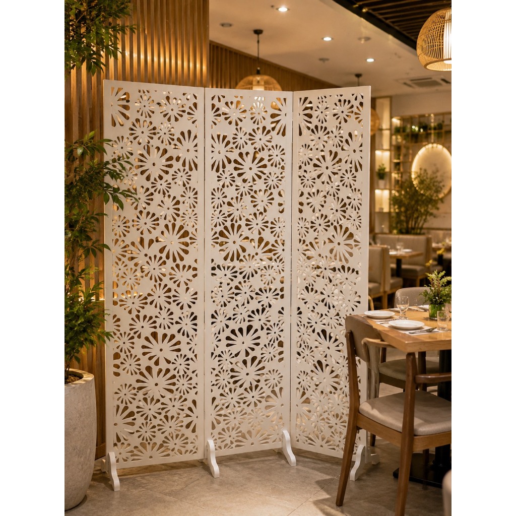 ฉากกั้นห้อง/บานเฟี้ยมฉลุลายขนาดกว้าง40xสูง150Cm.หนา10มิลวางประดับ ตกแต่ง กันลม เสริมฮวงจุ้ย PVCกันน้