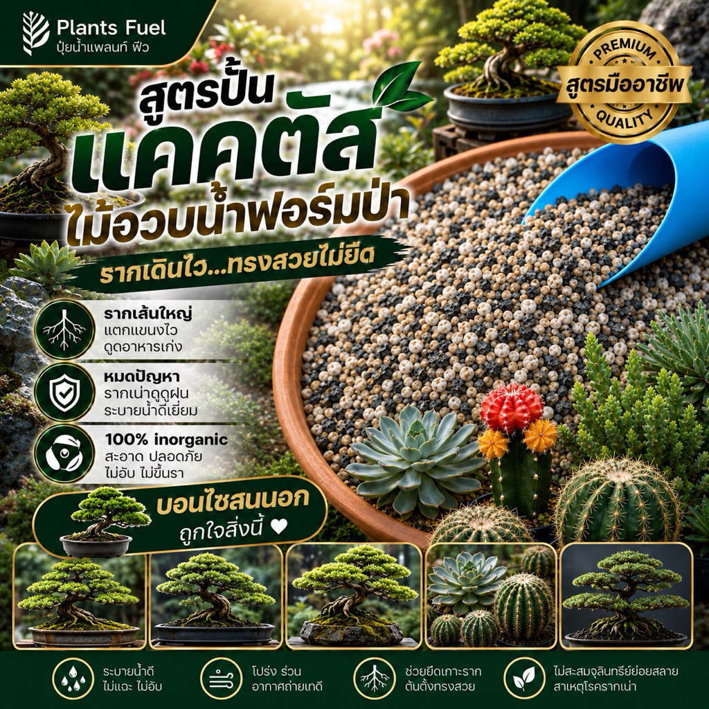 ดินแคคตัส ดินไม้อวบน้ำ ดินบอนไซ Plants Fuel Soil ดินโปร่ง รากเดินไว สำหรับปั้นแคคตัสไม้อวบน้ำฟอร์มป่าและไม้แรร์