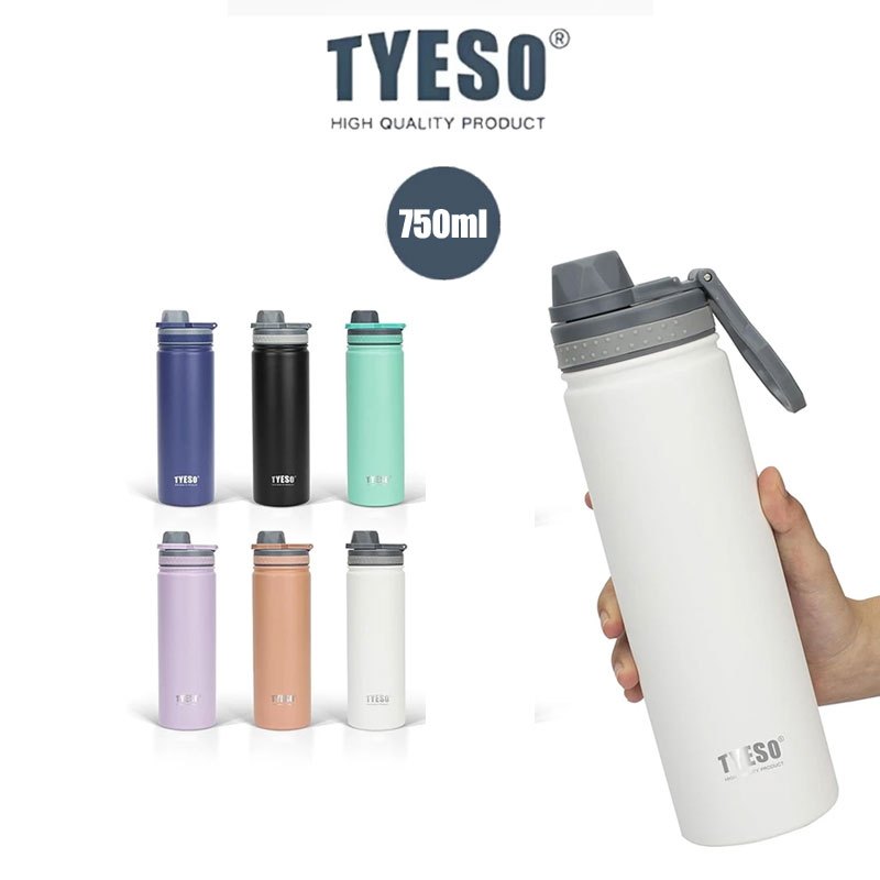 TYESO TS-8706B TS-8709B กระบอกน้ำสแตนเลสสูญญากาศ เก็บความร้อน-เย็น กันรั่ว พร้อมหูหิ้ว ขวดน้ำพกพา 750ml