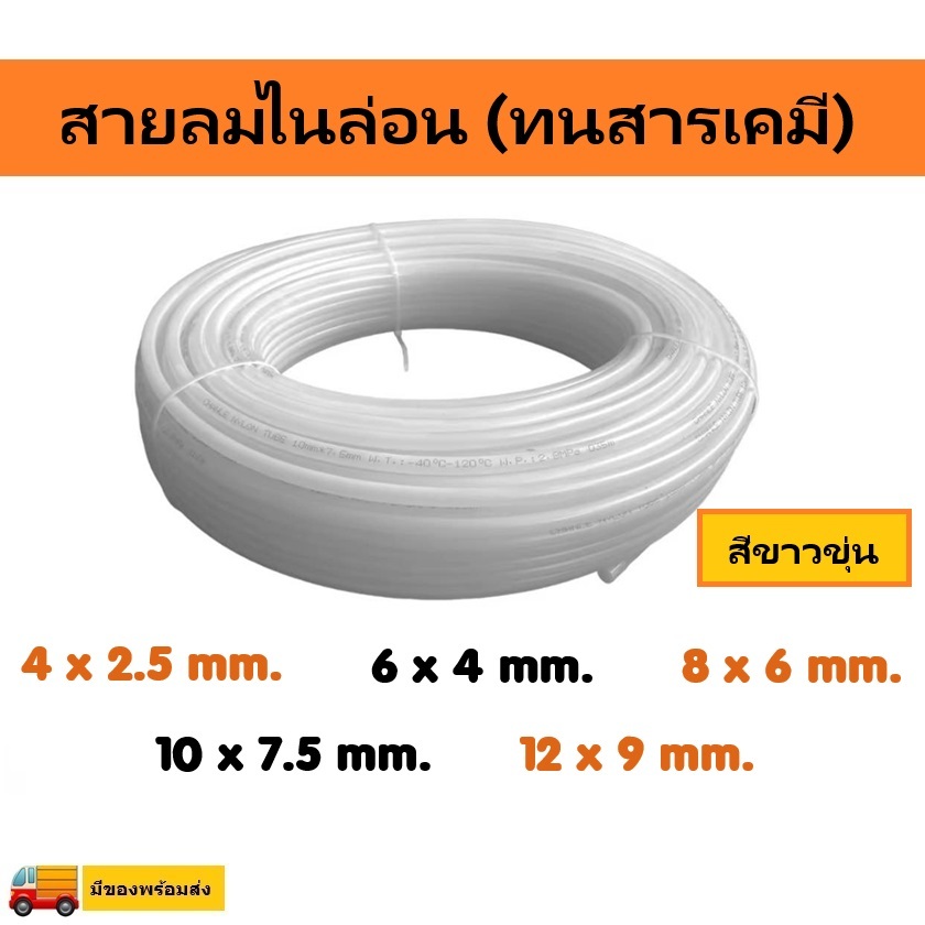 สายลมไนล่อน Nylon tube (ทนสารเคมี) ขนาด 4x2.5 mm. / 6x4 mm. / 8x6 mm./ 10x7.5 mm. / 12x9 mm. ยาว 20 เมตร