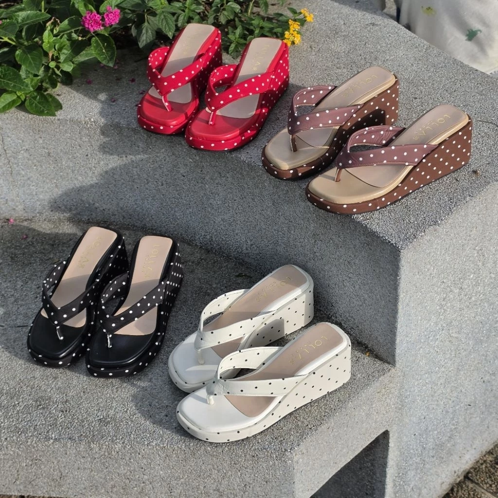 💖 OHODOODEE 💖 Polka Dot Retro Wedges รองเท้าแตะส้นตึกคุณหนูลายจุดสุดคลาสสิก สูง 3 นิ้ว ST127