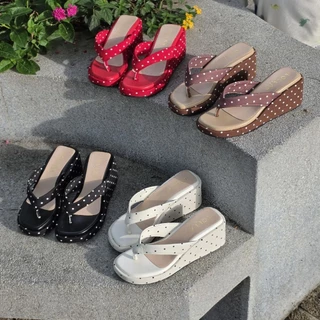 💖 OHODOODEE 💖 Polka Dot Retro Wedges รองเท้าแตะส้นตึกคุณหนูลายจุดสุดคลาสสิก สูง 3 นิ้ว ST127