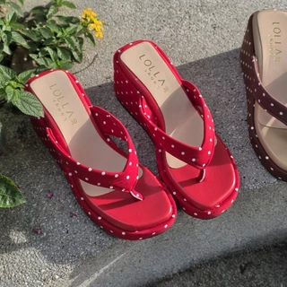 💖 OHODOODEE 💖 Polka Dot Retro Wedges รองเท้าแตะส้นตึกคุณหนูลายจุดสุดคลาสสิก สูง 3 นิ้ว ST127