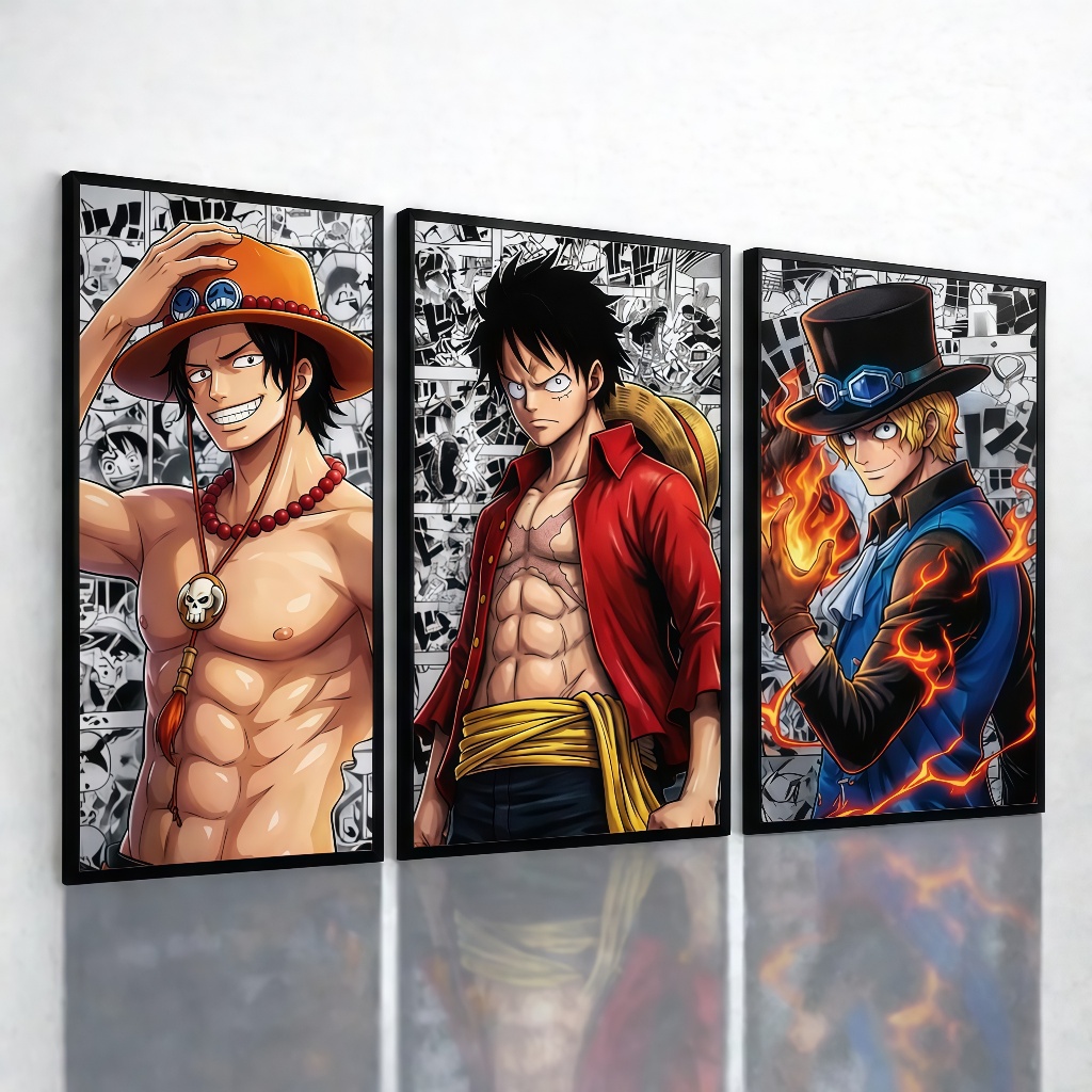 ภาพตกแต่งผนังห้องนั่งเล่น ชุด3ชิ้น One Piece พี่น้องสามคน สำหรับห้องนอนและห้องเกม