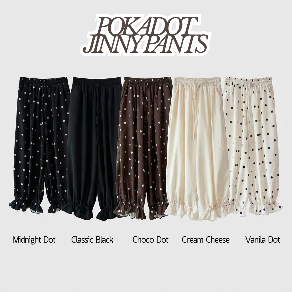 Benzbunny - Polka Dot Jinny Pants กางเกงขายาวทรงจินนี่ เนื้อผ้าหนานิ่ม สำหรับสาวอวบ ช่วยพรางขาให้ดูเรียว สูง #1051