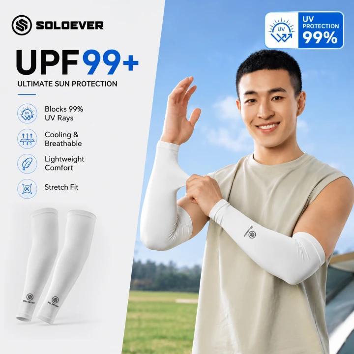 SOLOEVER ปลอกแขนผ้าเย็น ป้องกันแสงแดด ปลอกแขนเย็น ปลอกแขนป้องกัน UV ระบายอากาศ แห้งเร็ว สำหรับวิ่ง
