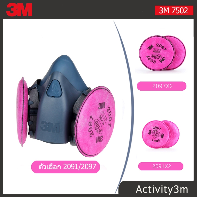 3M 7502 หน้ากากไส้กรอง 2097 หน้ากากป้องกันสารเคมี ซิลิโคนนิ่ม งานเชื่อม บัดกรี ป้องกันฝุ่น