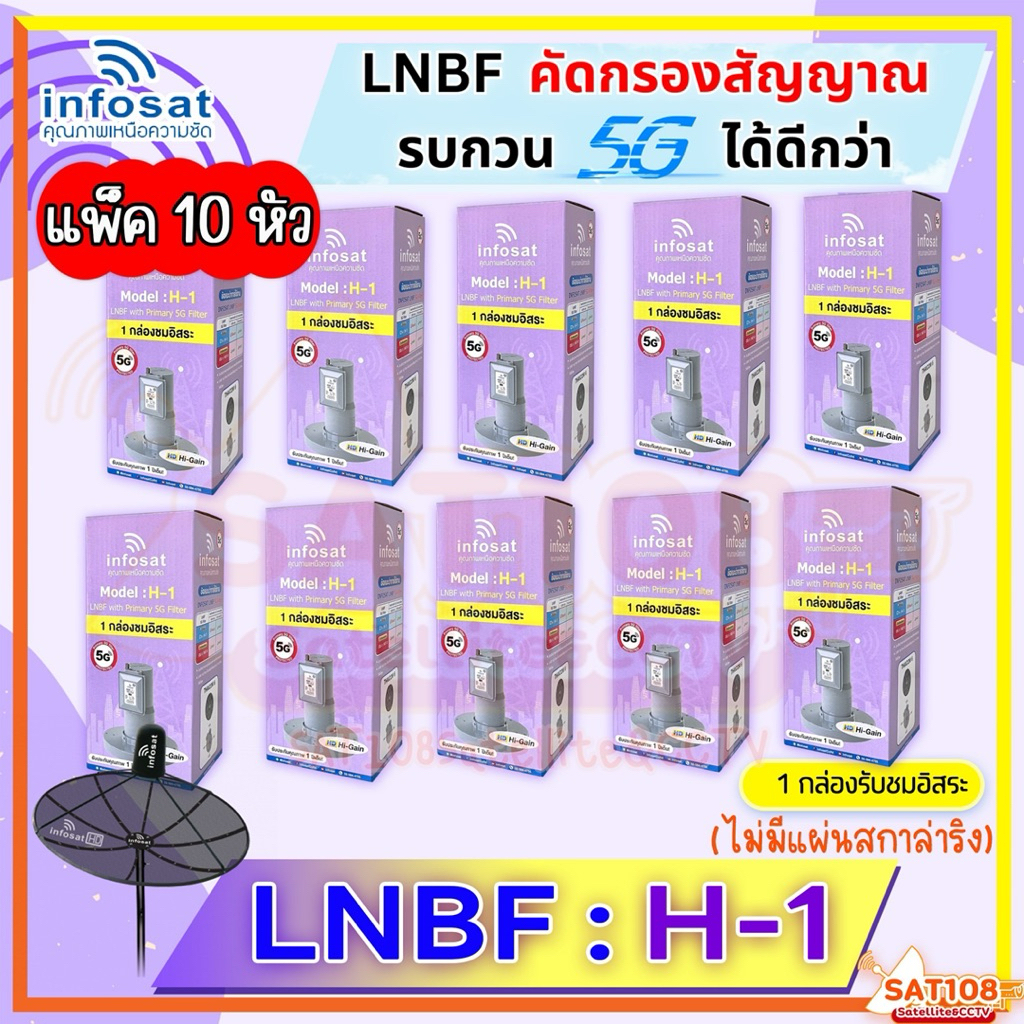 LNB หัวจาน INFOSAT รุ่น H-1 ระบบ C-Band ตัดสัญญาณรบกวน 5G (ไม่มีสกาล่าริง) รุ่นใหม่ 2026 **ยกแพ็ค**