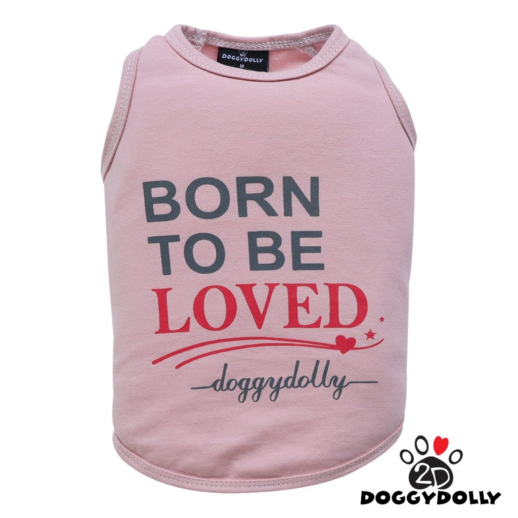 Petcloths -Doggydolly เสื้อผ้าแฟชั่น สัตว์เลี้ยง ชุดหมาแมว เสื้อยืด สีชมพู คอกลม แขนกุด T-Shirt ขนาด1-9โล T013