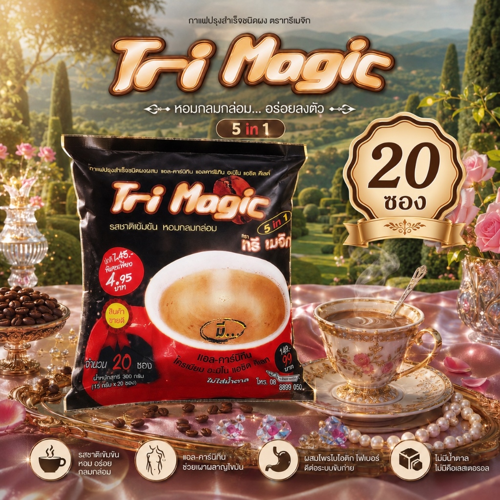 กาแฟทรีเมจิก20ซอง "รุ่นใหม่" กาแฟเพื่อสุขภาพ รสชาติดี ราคาประหยัด สำหรับผู้คนทันสมัย 5in1 สดใหม่