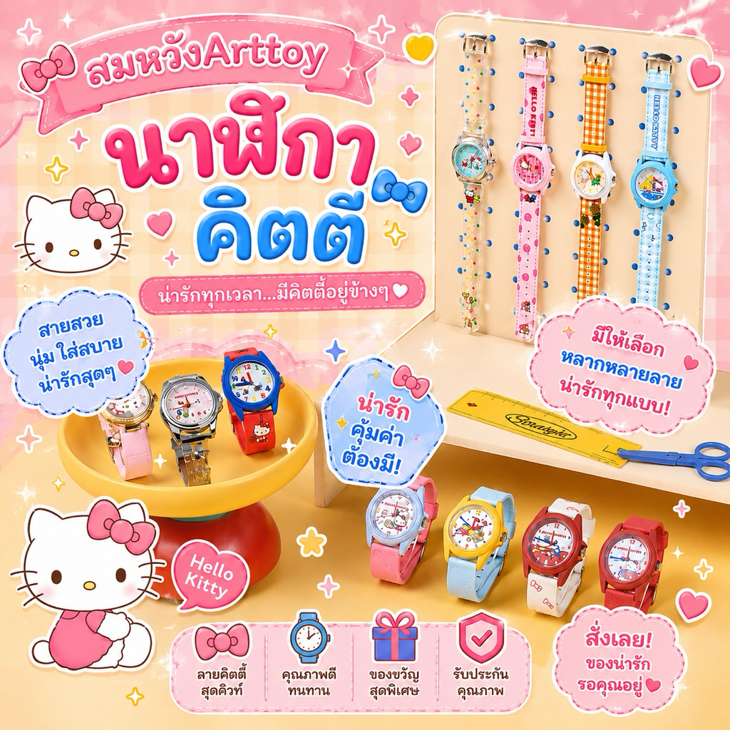 นาฬิกา🕝คิตตี้❤️  (จุ่มเดี่ยว) พร้อมส่งในไทย🍭