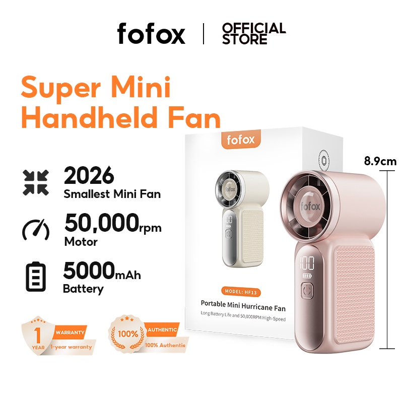 fofox HF13 พัดลมพกพา 5000mAh Mini Fan 20ชม ลมแรง เงียบ พัดลมมือถือ สำหรับการเซ็ตเครื่องสำอางให้ติดทนและเป่าให้แห้งเร็ว