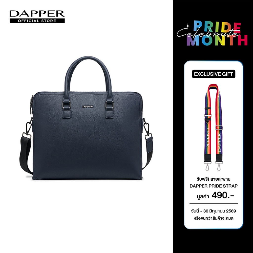 DAPPER กระเป๋าเอกสาร Slim Folio Briefcase สีกรมท่า (BM3/NA/1289PN) + สายกระเป๋า Pride Strap