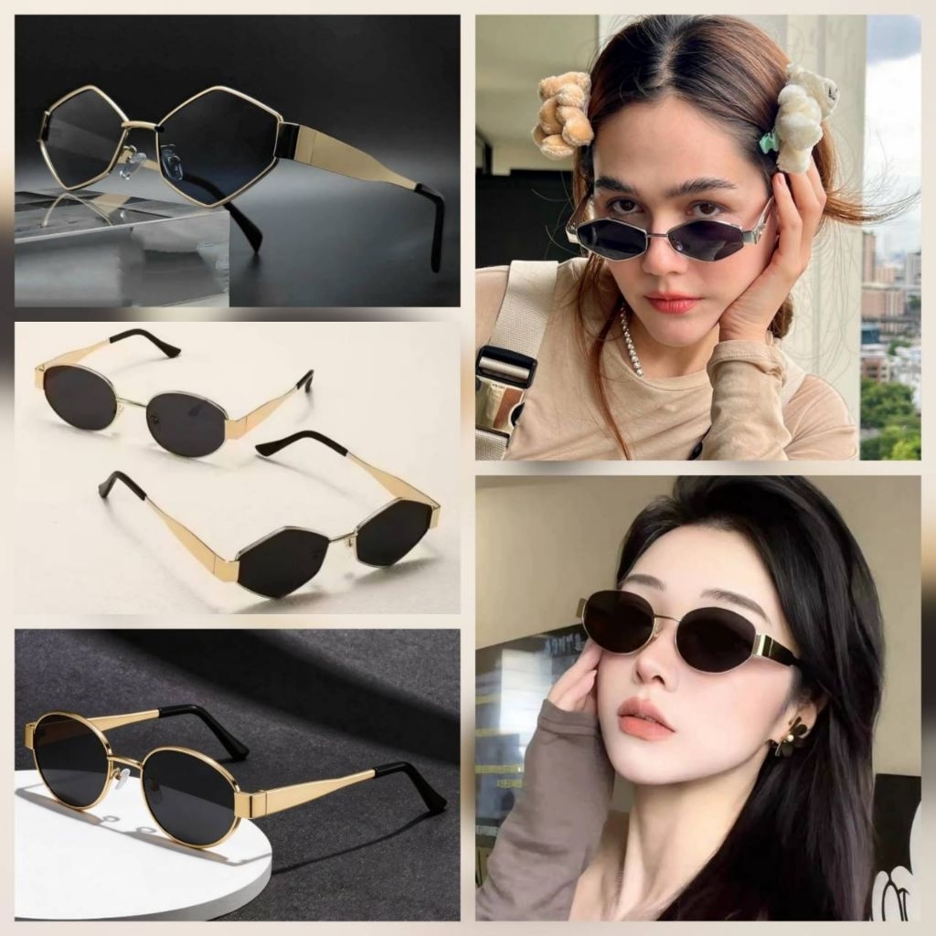 แว่นกันแดดทรงรี และ หกเหลี่ยม Vintage Luxury แว่นแฟนชั่น UV400 Street Premium กรอบโลหะ แว่นกันแดดสไตล์ยุโรป-เกาหลี