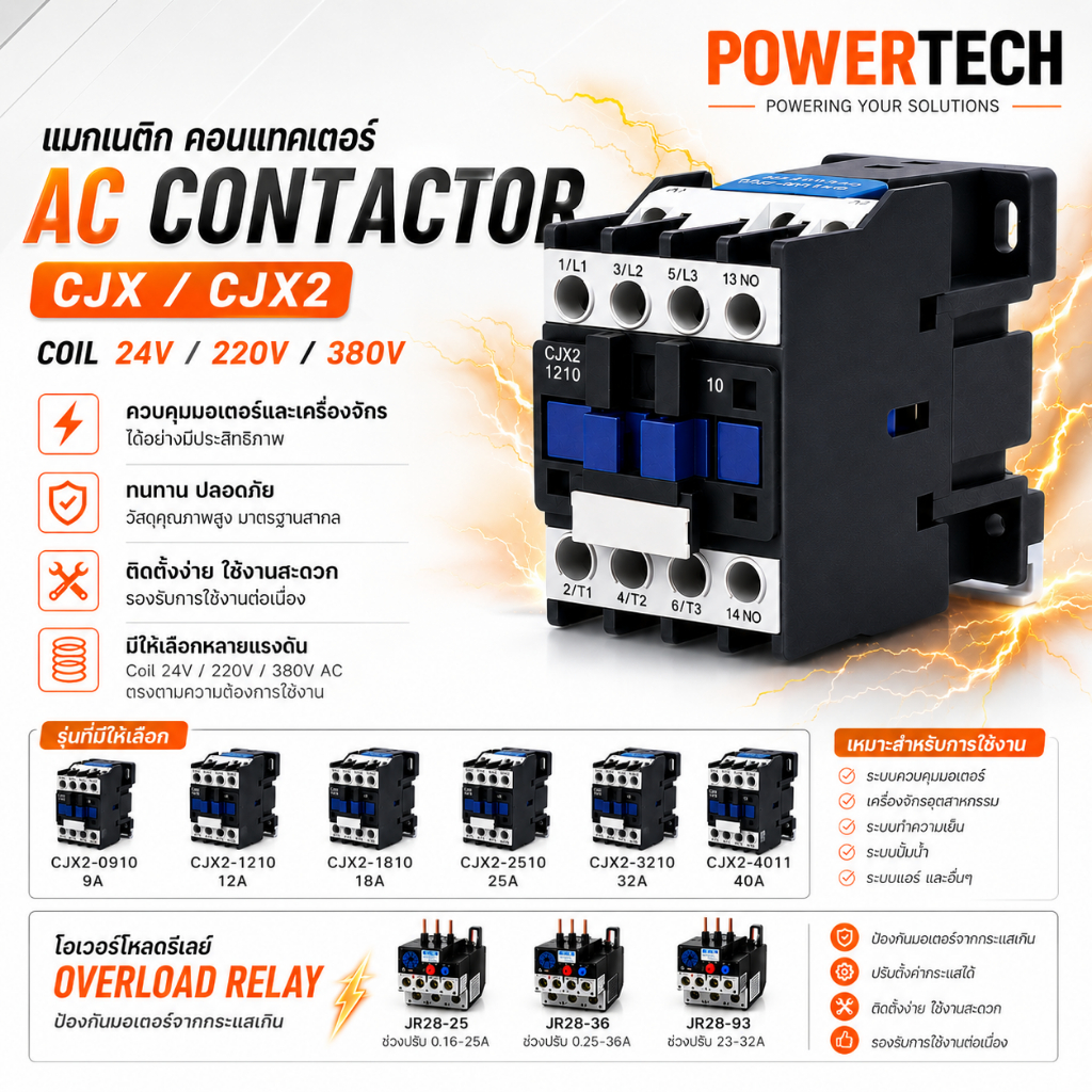 แมกเนติก  โอเวอร์โหลด Ac Contactor CJX2 09A 12A 18A 25A  Coil 220V  Coil 380V