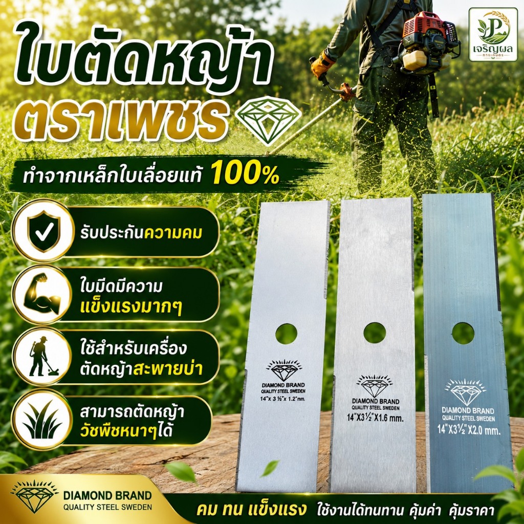 ใบมีดตัดหญ้า หนา 2.0 มิล GOLD DRAGON รุ่นคมพิเศษ ขนาด 12" 14" 16" 18 นิ้ว