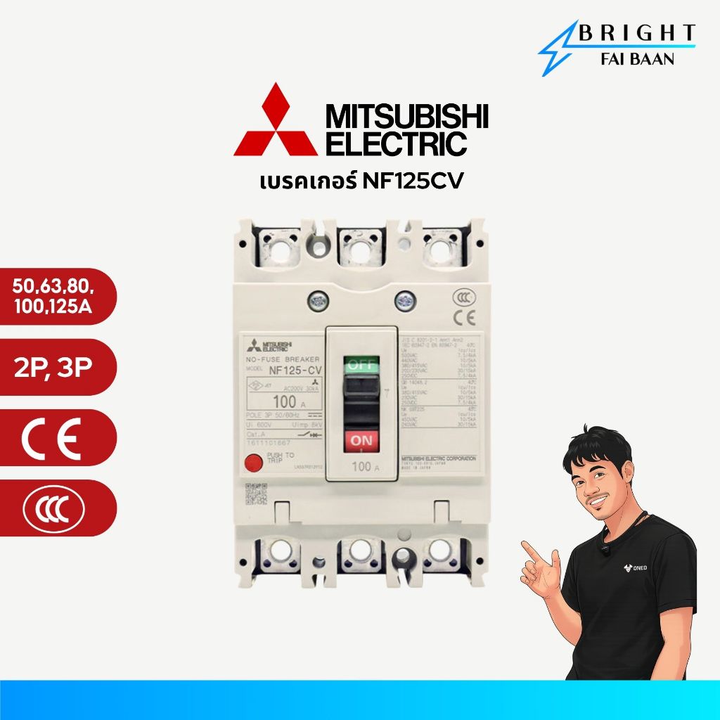 MITSUBISHI เบรกเกอร์ MCCB NF125CV 2P, 3P 50/63/80/100/125A