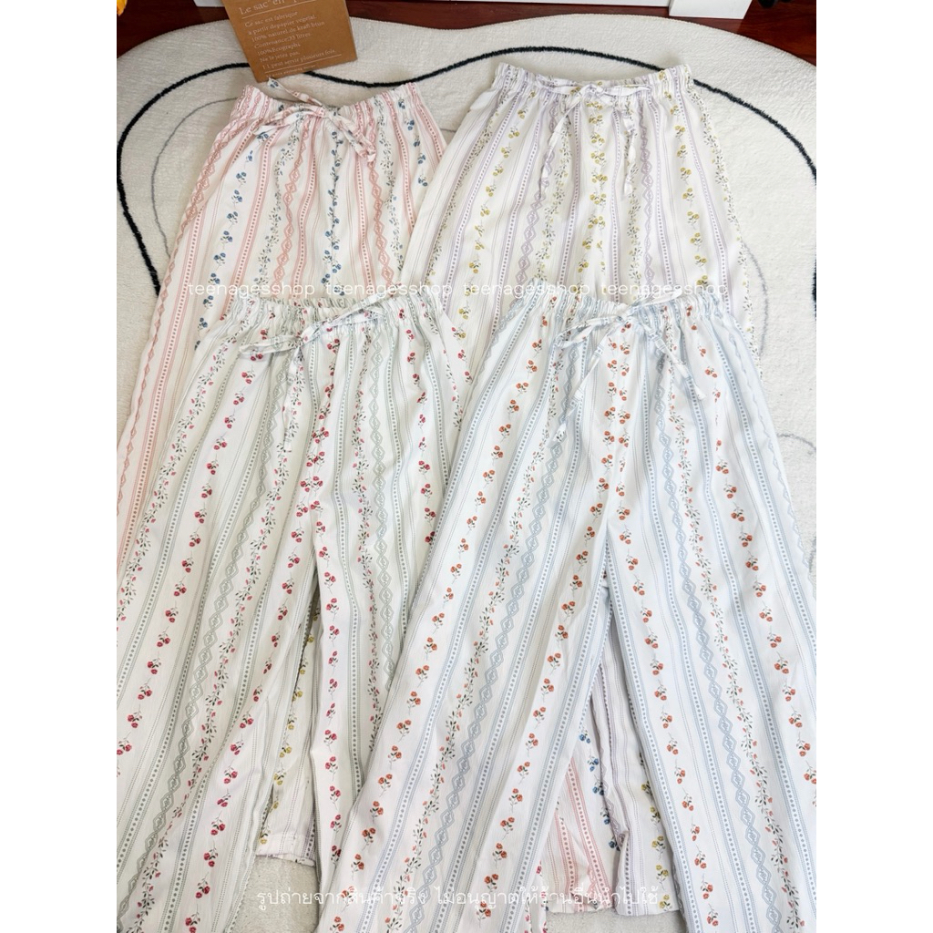 Harmony Pants🐰กางเกงขายาวทรงกระบอก เอวสม็อค แต่งโบว์ผูก ผ้าพิมพ์ลาย มีหลายลายนะคะ🌷
