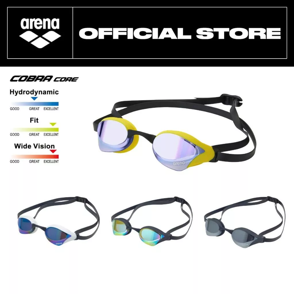 ARENA | Top Racing goggle | Cobra Core Mirror แว่นตาว่ายน้ำแข่งขันระดับท็อป สำหรับนักว่ายน้ำมืออาชีพ | AASVR04