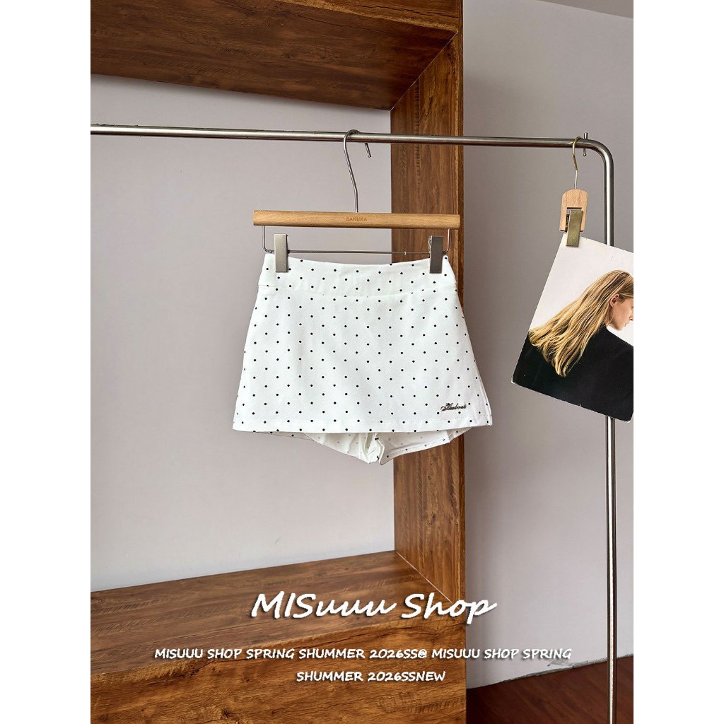 [Misuuu-Polka dot hip-hugging mini skirt]สไตล์ทำงานลายจุดหวานใส่คู่ได้หลากหลายกระโปรงสั้นรัดสะโพก