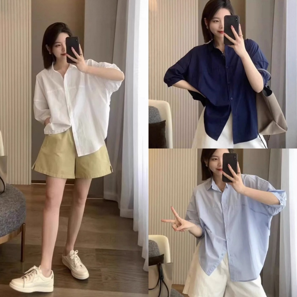 เสื้อผ้าผู้หญิง เสื้อแขนสั้น ผ้าบาง ระบายอากาศได้ดี สีพื้น ผ้าเนื้อนุ่ม ทรงหลวม ให้อารมณ์สบายๆ