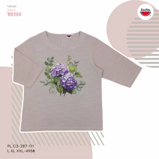 เสื้อแตงโม (SUIKA) - เสื้อแตงโม คอปาดแขนสามส่วน ผ้าสลาฟ พิมพ์ลายดอกไม้ ( PL.C3-287 285 183 )