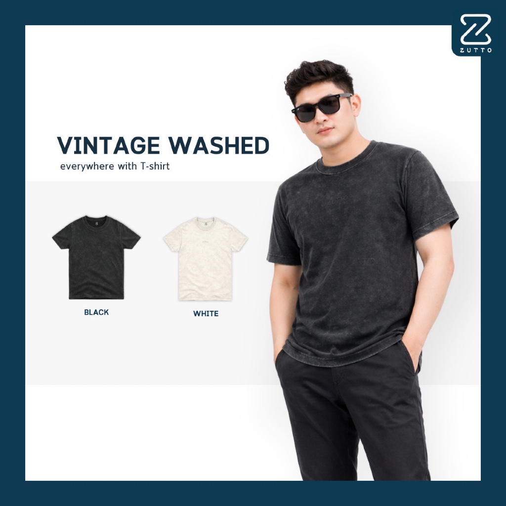 ZUTTO เสื้อยืดคอกลมผู้ชายพรางพุง รุ่น WABI-SABI ไซส์ใหญ่ ผ้า Cotton100% เสื้อยืดฟอกสีวินเทจ