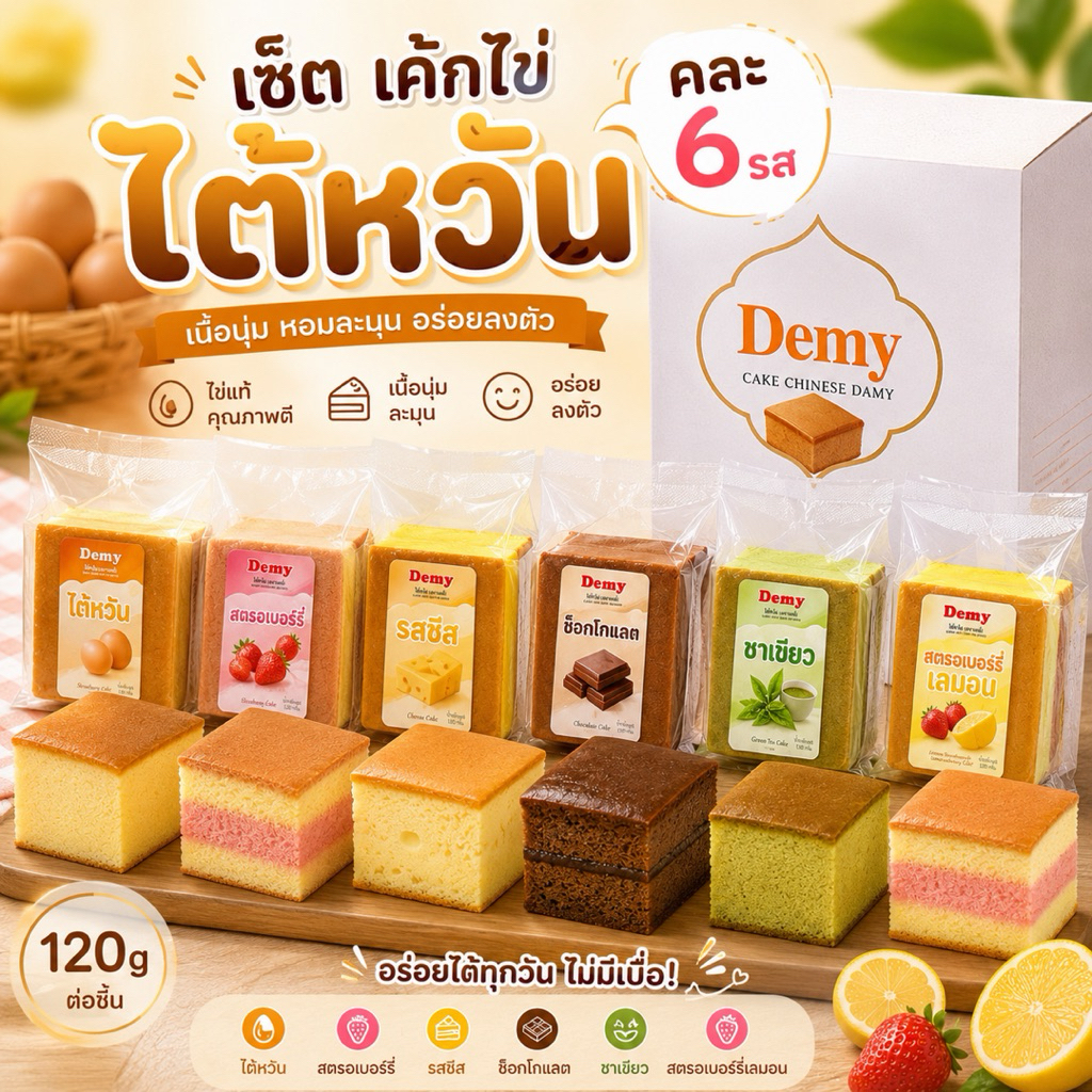 เค้กไข่ใต้หวัน เซ็ตรวม6รสชาติ  คละรวม 6ชิ้น